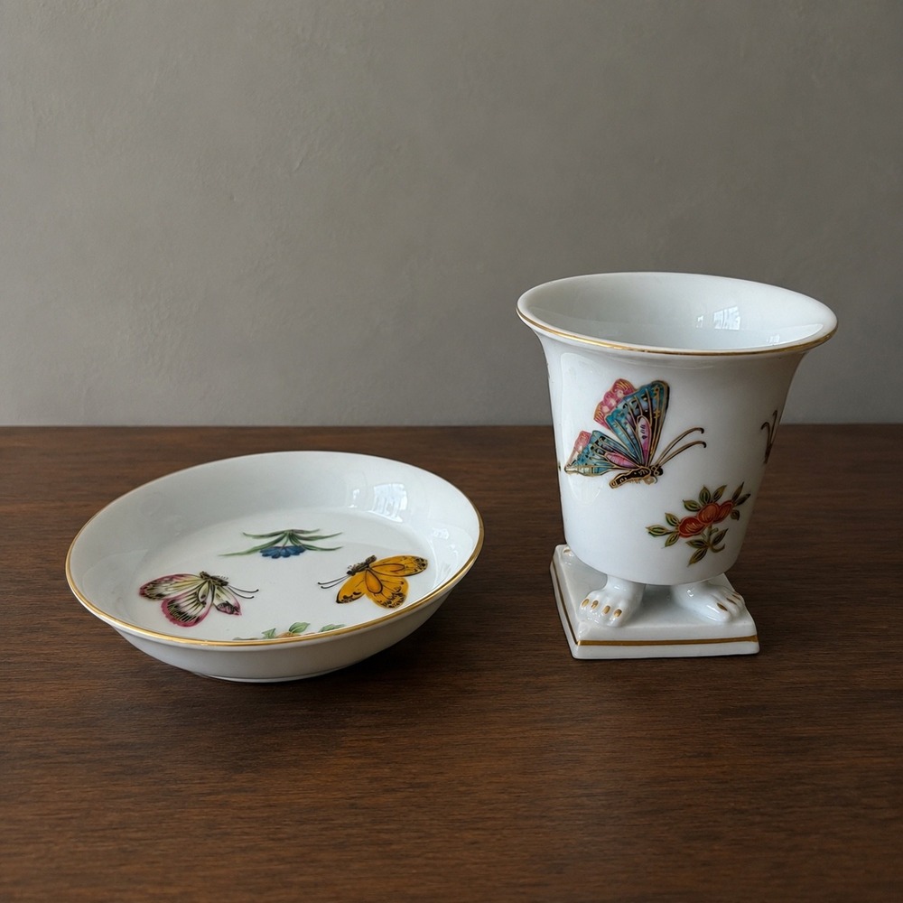 Vintage LJ of Japan Porcelain Butterfly Cup & Saucer Set Gold Rim Lion Paw Feet